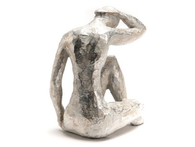 STATUE FEMME ARGENTE YOGA