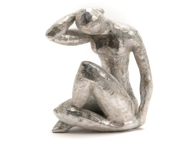 STATUE FEMME ARGENTE YOGA