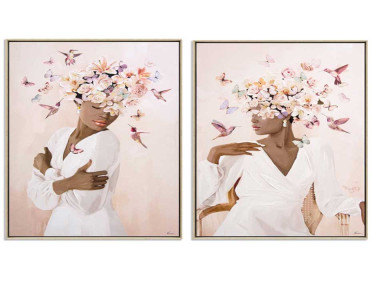 TOILE FEMME AVEC FLEURS ASS