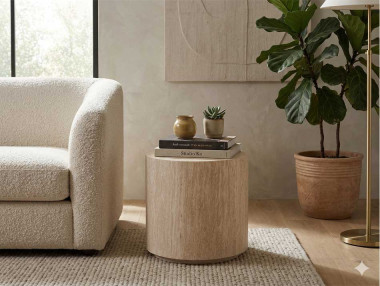 BOUT DE CANAPÉ ROND TRAVERTIN