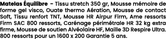 Matelas quilibre Tissu stretch 350 gr, Mousse m moire de forme gel visco, Ouate thermo A ration, Mousse de contact S...