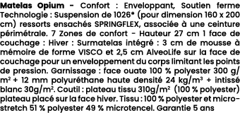 Matelas Opium Confort : Enveloppant, Soutien ferme Technologie : Suspension de 1026* (pour dimension 160 x 200 cm) re...