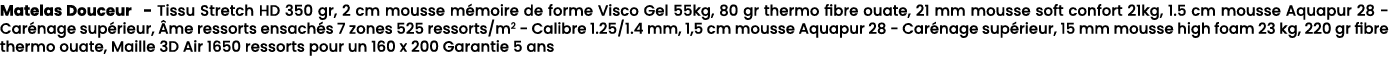 Matelas Douceur Tissu Stretch HD 350 gr, 2 cm mousse m moire de forme Visco Gel 55kg, 80 gr thermo fibre ouate, 21 mm...