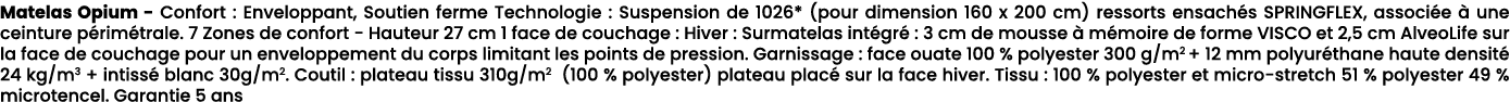 Matelas Opium Confort : Enveloppant, Soutien ferme Technologie : Suspension de 1026* (pour dimension 160 x 200 cm) re...
