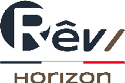 Logo stylis avec le texte “R v Horizon" accompagn  d'une barre tricolore noire, blanche et rouge.  Description g n r e par IA