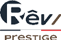 Le logo pr sente le mot “R v" en lettres stylis es avec une barre tricolore noire, blanche et rouge en dessous, suivi du mot "prestige" en lettres marron. Description g n r e par IA