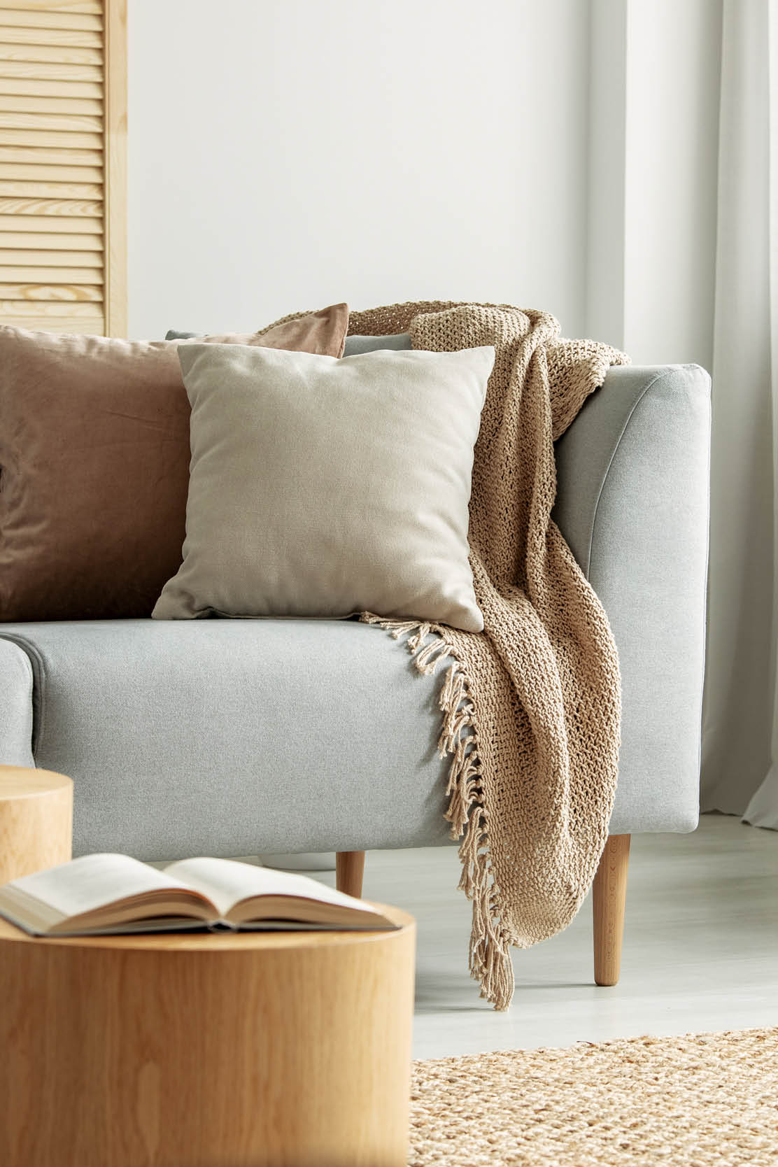 Modern living room in natural, botanical style
